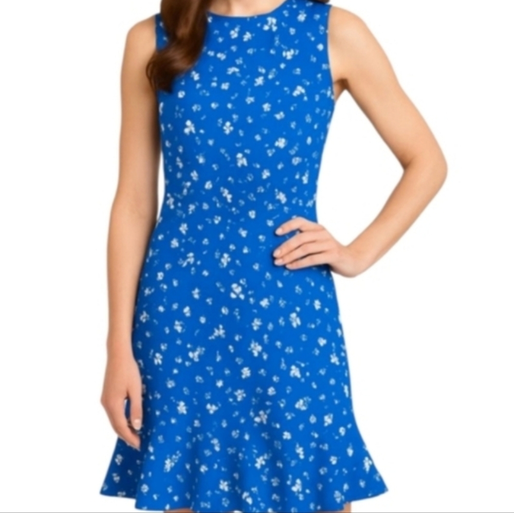 NEW Draper James Blue Floral Ponte Sleeveless White Dress Large
